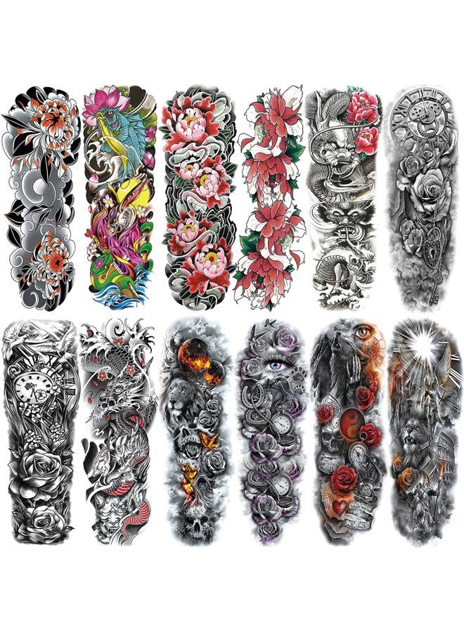 ChurlChurl Temporary Tattoos Sleeves, 12 Sheets (L19“xW7”) Full arm temporary tattoos, Sleeve Tattoos for Men and Women Adult Kids - Image 1